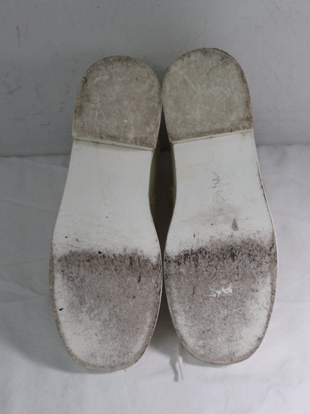 Chane White Patent Leather Glitter CC Knit Ankle Lace Combat Booties Boots 40.5 - Picture 5 of 13